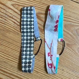Set of two reversible fabric headbands cherry blossom and metallic polka dot